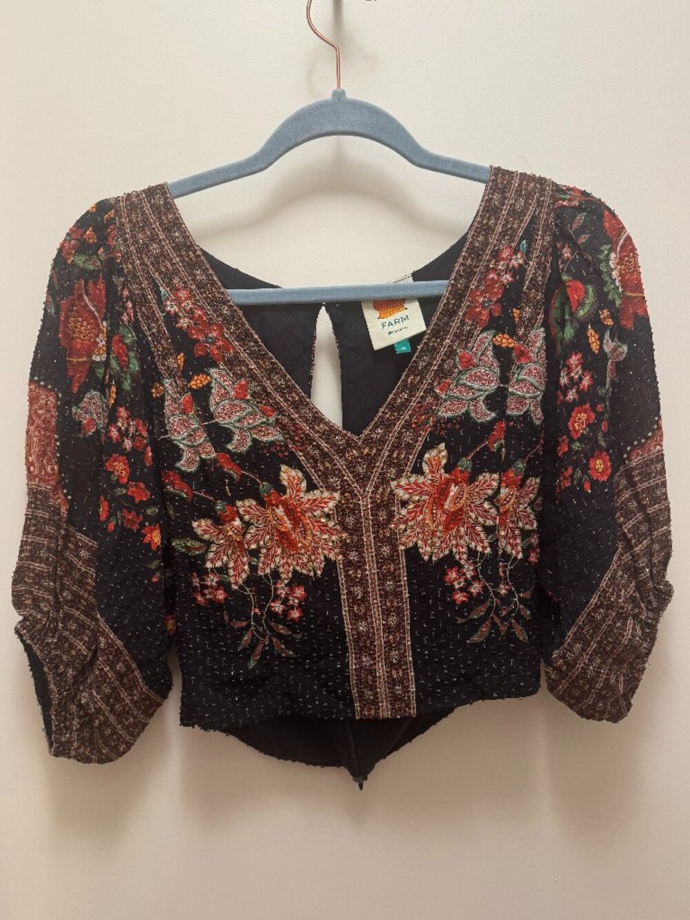 Farm Rio Black Textured Magic Blouse S/M - Picture 2 of 10